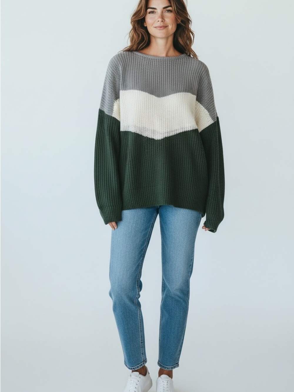 Women's Wish List Green/ White/ Gray Oversized Chenille Sweater Size S/M